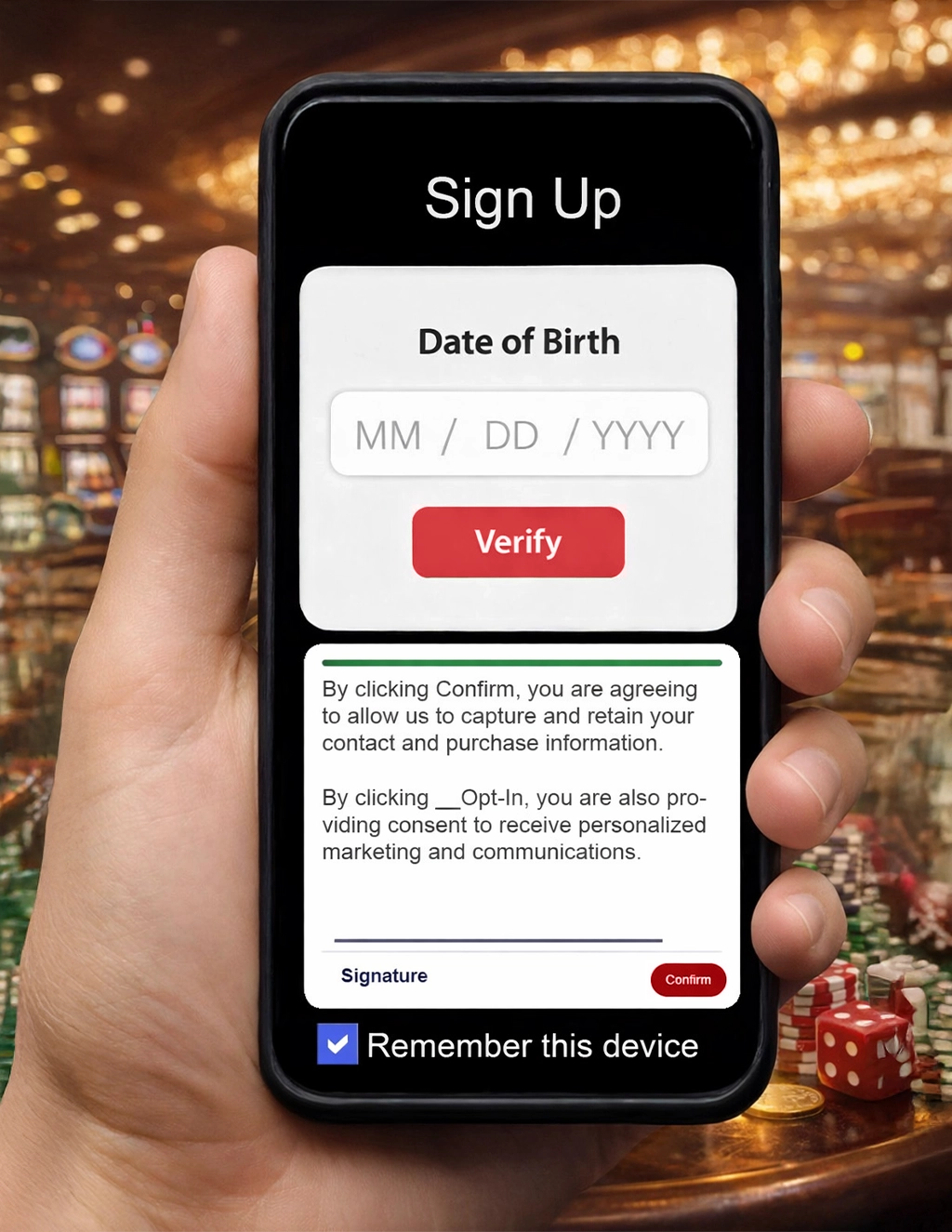 Private message center with birthdate verification and signature capture for regulated SMS marketing