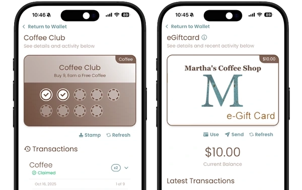 Digital stamp card and gift card preview