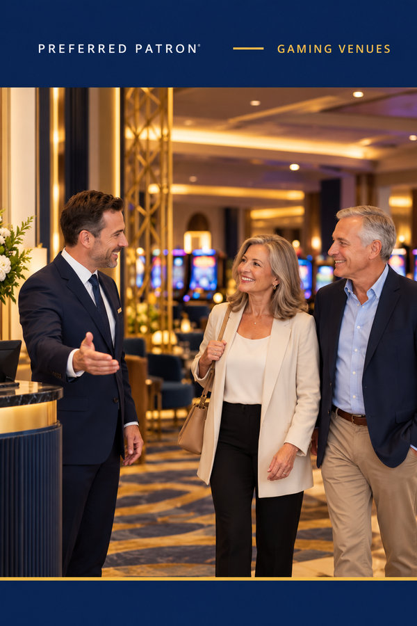 Gaming venue host greeting returning guests